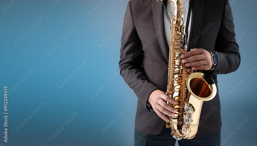 Naklejka premium An Instrument - Saxophone Instrument Standing On a Clean Background. Beauty Photo. 