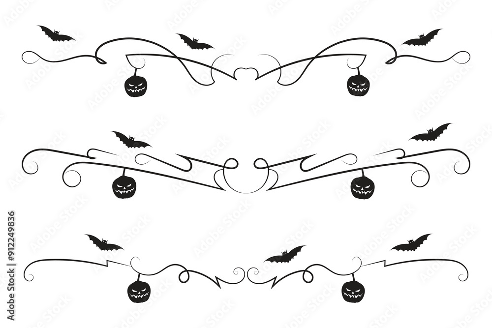 set of Halloween flourish dividers, hand-drawn fancy lines with pumpkins and Bats vine scroll page separator, decorative ornate swirls vintage menu Wedding border holiday design element
set of Halloween flourish dividers, hand-drawn fancy lines with pumpkins and Bats vine scroll page separator, decorative ornate swirls vintage menu Wedding border holiday design element