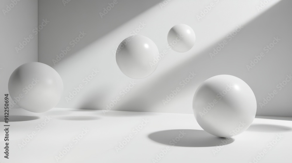 3D White Geometric Spheres with Delicate Shadows - Abstract Background Image 3D White Geometric Spheres with Delicate Shadows - Abstract Background Image