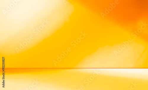 Autumn background yellow studio room abstract shadow on wall floor blur cement, podium minimal cosmetic presentation, yellow orange cement empty backdrop platform stage table loft scene mockup podium.