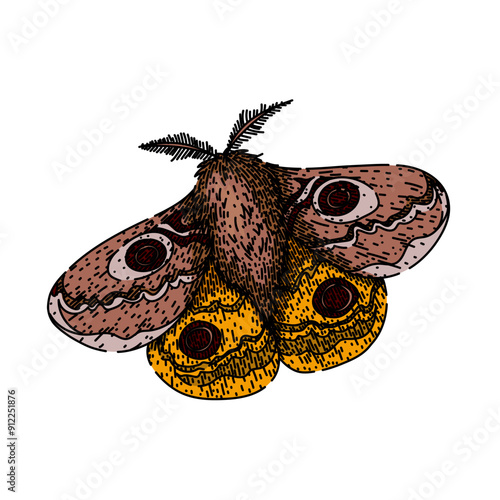 antennae night moth hand drawn. camouflage metamorphosis, lepidoptera scales, flutter crepuscular antennae night moth vector sketch. isolated color illustration