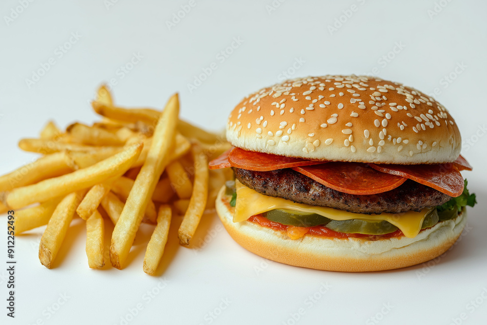 a burger with fries on solid background a burger with fries on solid background