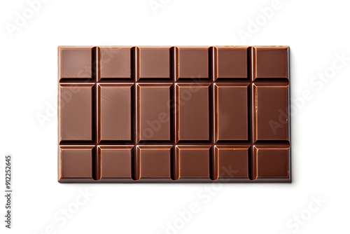 Chocolate Bar Isolated, Whole Chocolate Blok with Square Segments on White Background