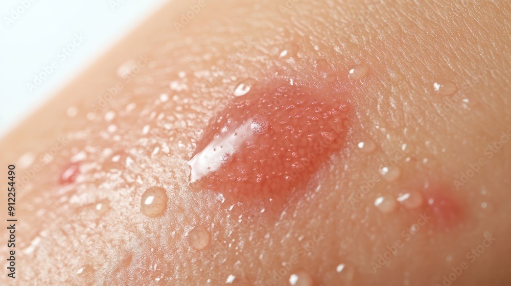 Fototapeta premium Fluid-Filled Blister on Forearm: Close-Up Image