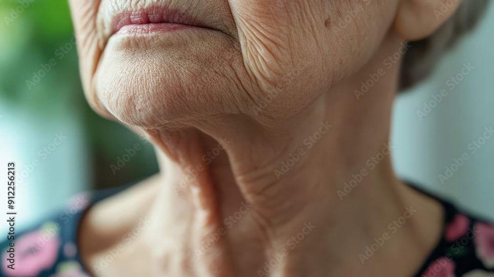 Fototapeta premium Visible Thyroid Gland Bulge in Elderly Woman: A Medical Image