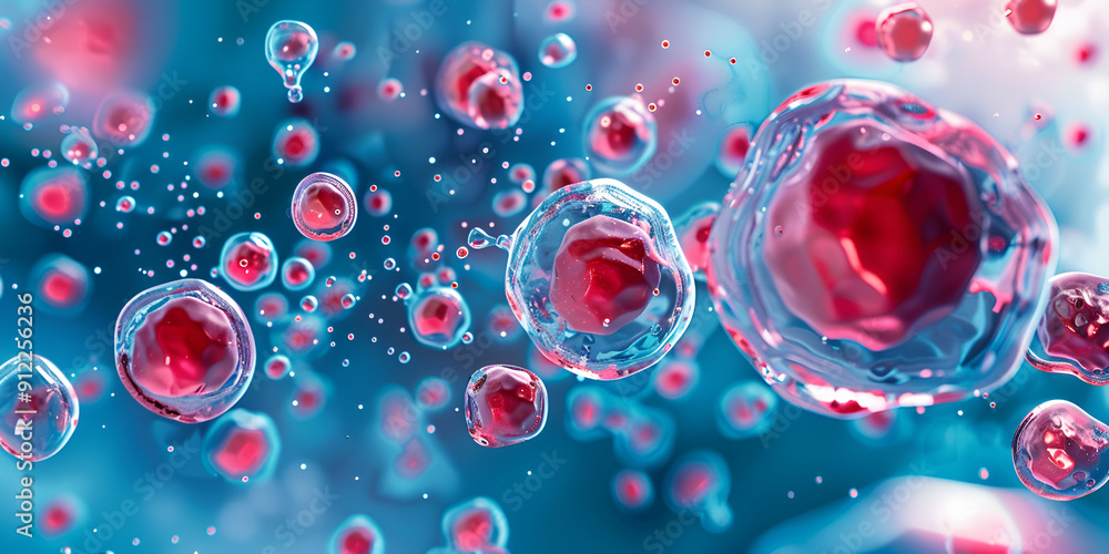 custom made wallpaper toronto digitalRed and Blue Cells – Scientific Visualization, Abstract Cellular Structure – Medical Research Art