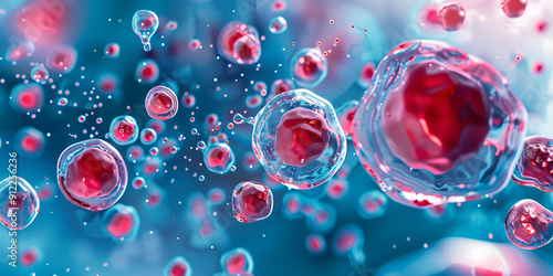 Wallpaper Mural Red and Blue Cells – Scientific Visualization, Abstract Cellular Structure – Medical Research Art Torontodigital.ca