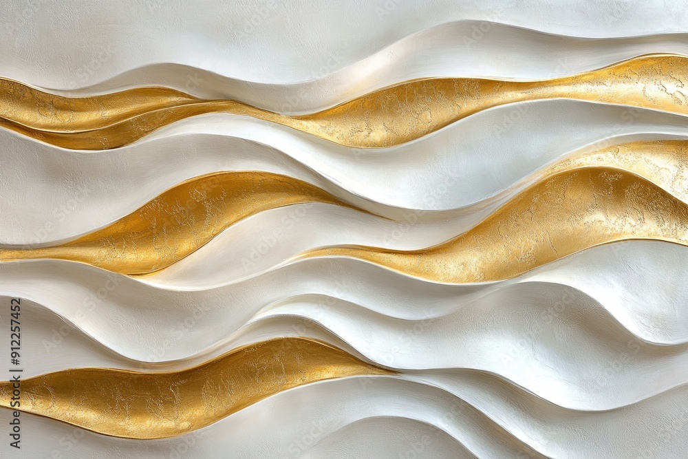 A white and gold wave pattern, with the gold color being more prominent A white and gold wave pattern, with the gold color being more prominent