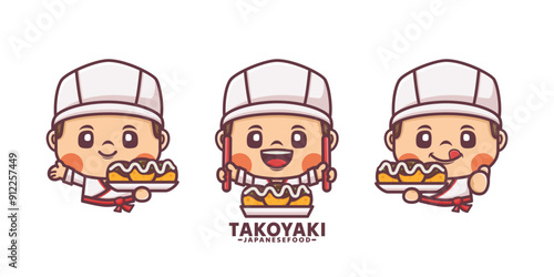 Asian style chef mascot design with japanese food takoyaki