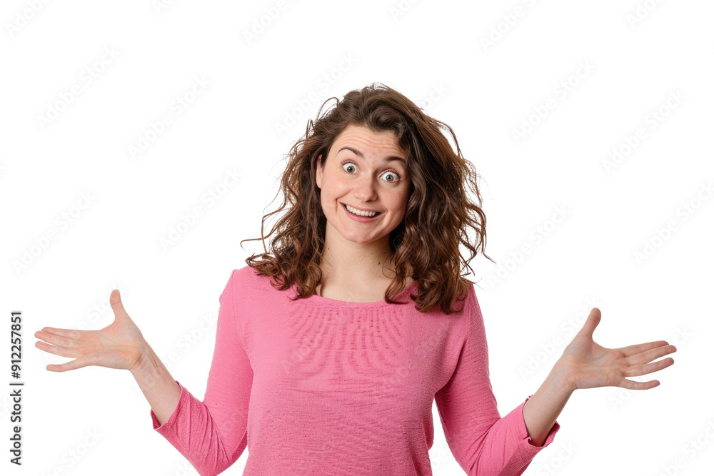 young woman in pink top smiling playful expression, isolated on white or transparent png young woman in pink top smiling playful expression, isolated on white or transparent png