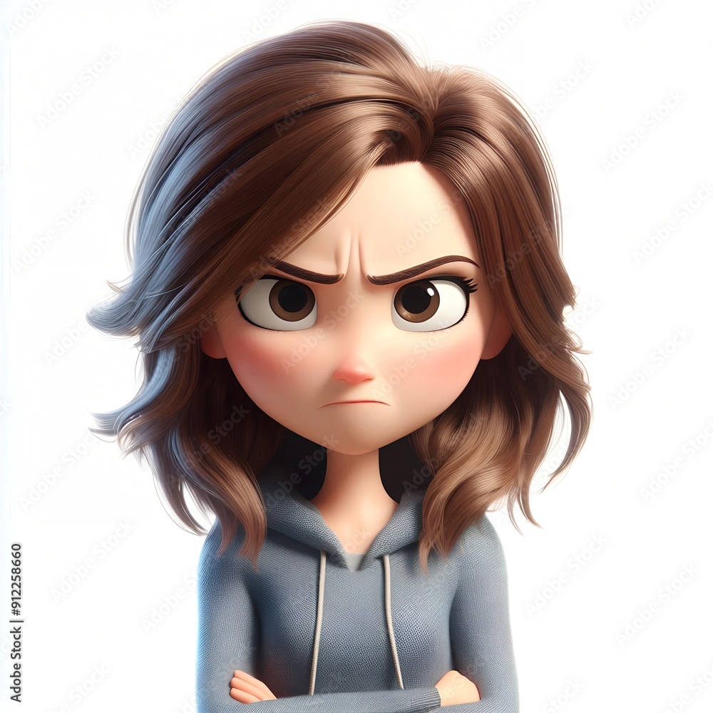3d charachter a young woman angry person portrait, white background. Human people feelings expression concept 3d charachter a young woman angry person portrait, white background. Human people feelings expression concept