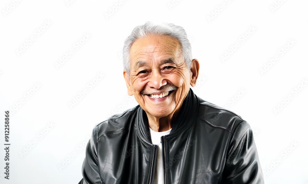 Portrait of a senior asian man with white hair isolated on white background Portrait of a senior asian man with white hair isolated on white background