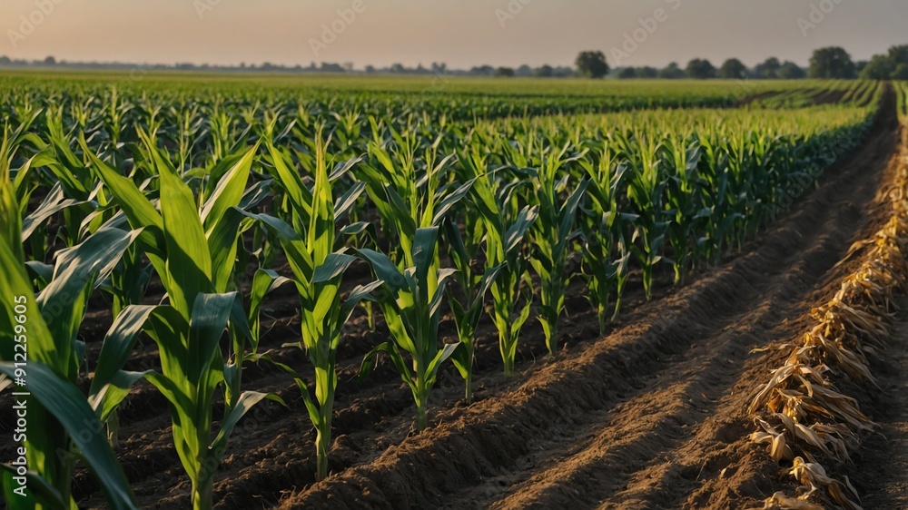 Fototapeta premium rows of corn in the field background farm concept backdrop