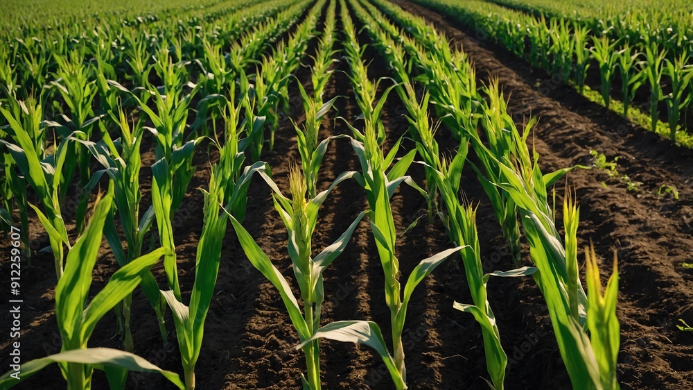 rows of corn in the field background farm concept backdrop