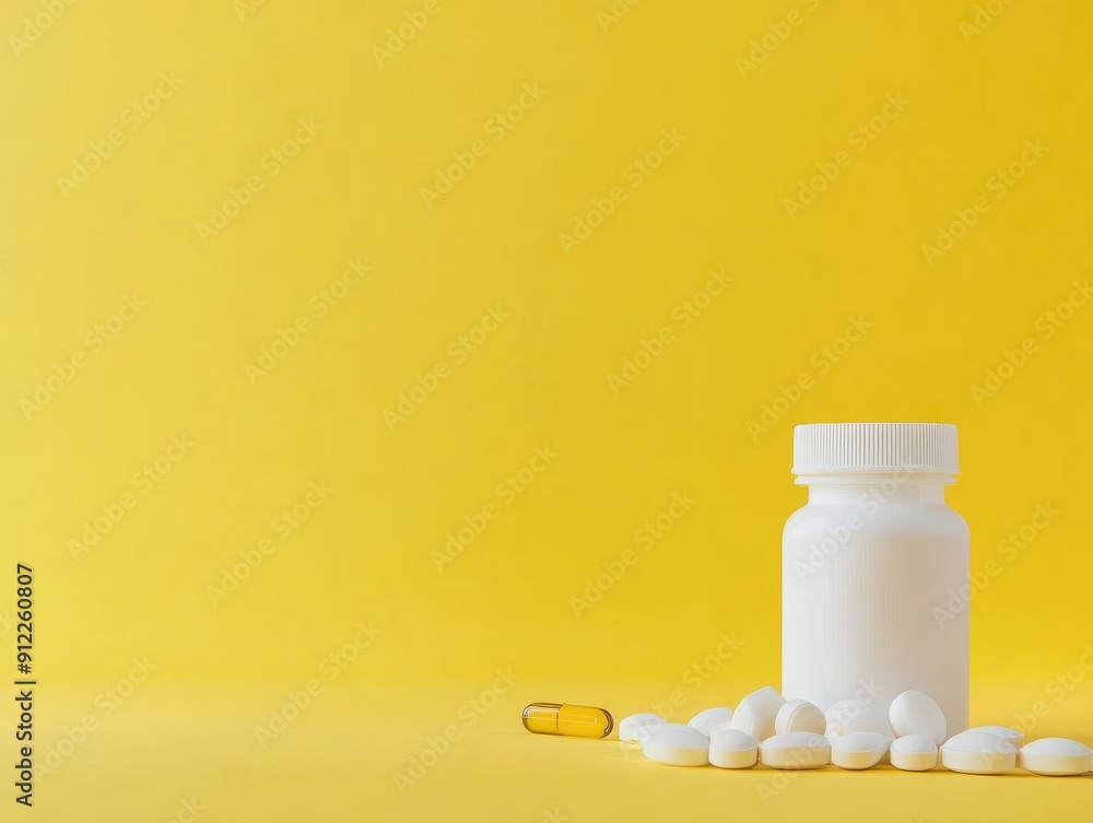 Insurance policy with medication bottle and blank space for text, Insurance, Healthcare coverage