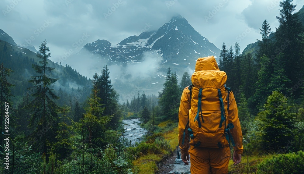 A person hiking in the mountains, taking a moment to enjoy the view and reflect A person hiking in the mountains, taking a moment to enjoy the view and reflect