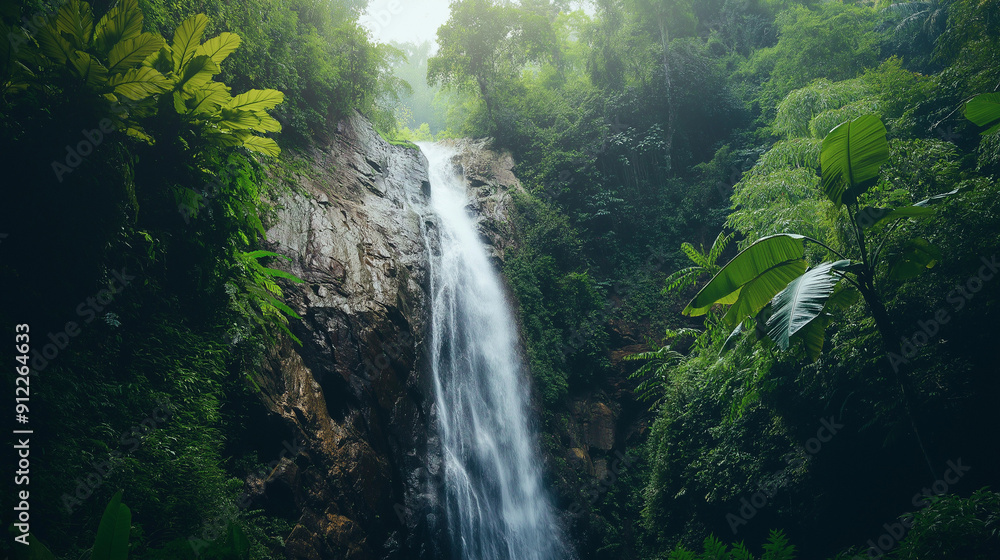 waterfall in the forest from mountains waterfall in the forest from mountains