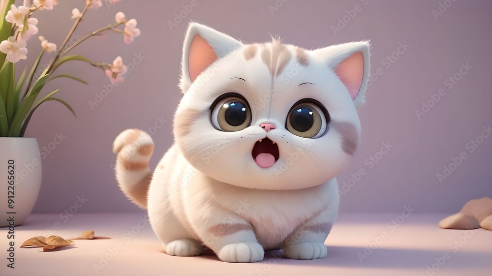 Cartoon character cute kitten with big eyes Cartoon character cute kitten with big eyes