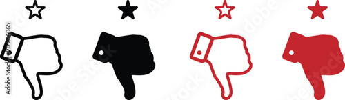 Thumbs down with one star satisfaction rating. Set of customer experience flat vector icons on transparent background