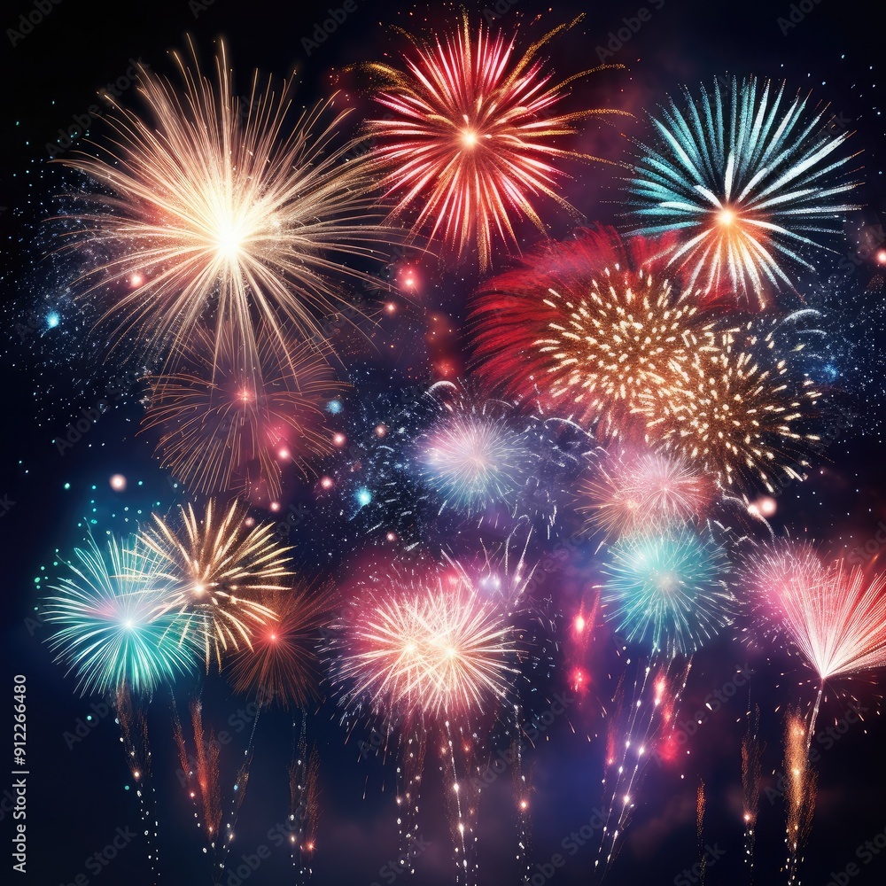 Fototapeta premium 3D abstract fireworks with bright trails, festive background