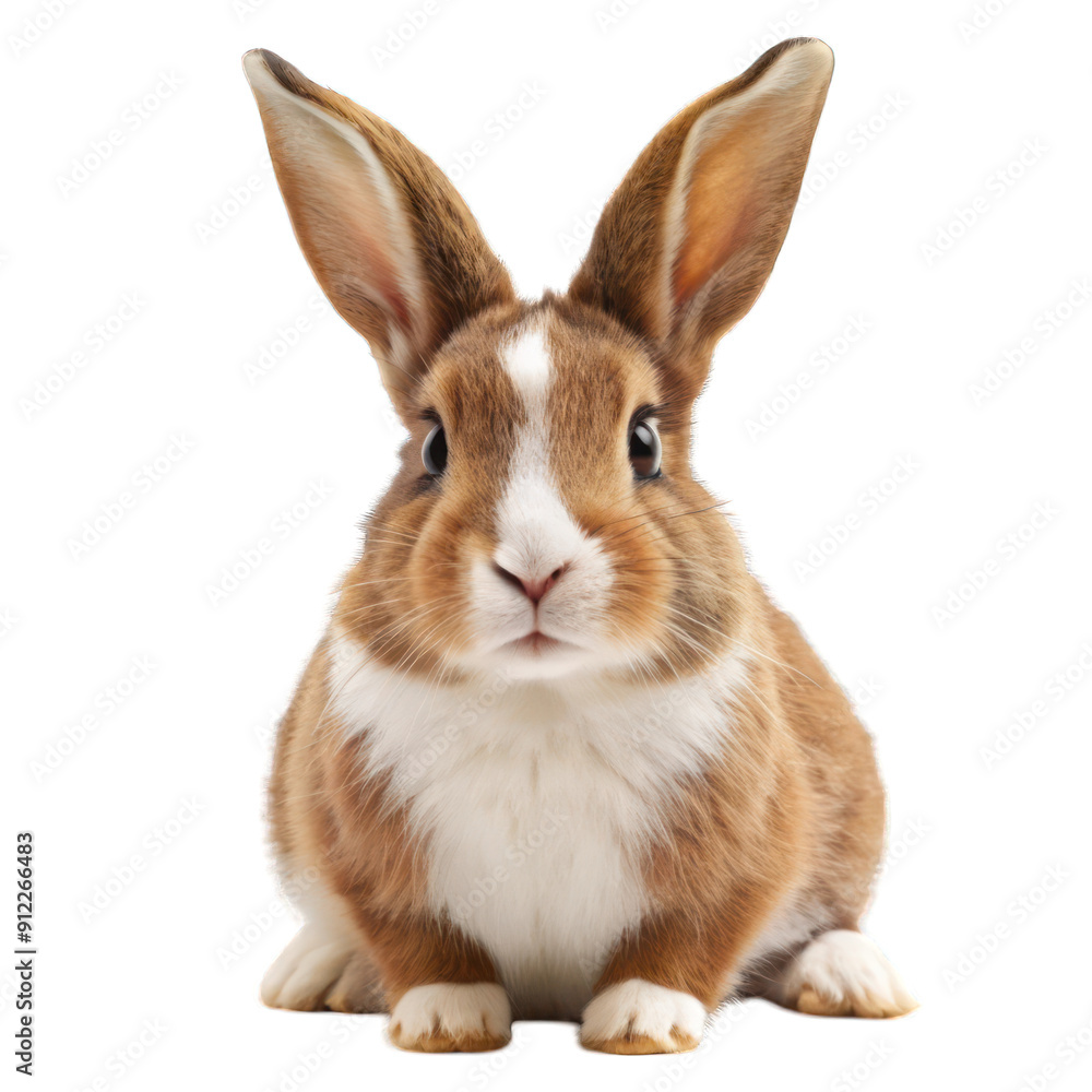 Fototapeta premium Happy brown and white rabbit isolated on transparent background