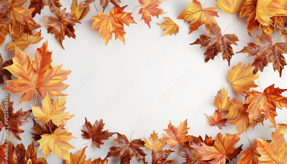 Fototapeta premium Beautiful Autumn Leaves Border Creating Frame for Seasonal Designs, Space for Text, Invitation Card