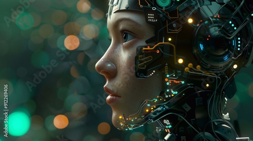 Cybernetic Woman in Sci-Fi  Style. brain-computer interface digital human. AI Concept technology