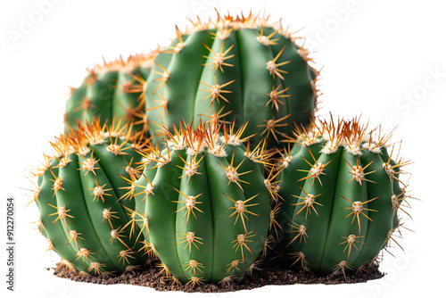 Green cactus isolated on a white background. Potted cactus with long sharp spines. transparent PNG photo