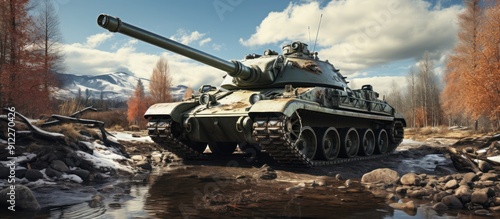 Panoramic view of a tank on the river