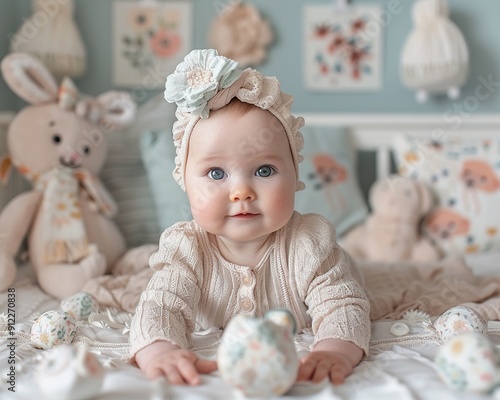 A baby milestone collage with monthly photos and cute baby items.