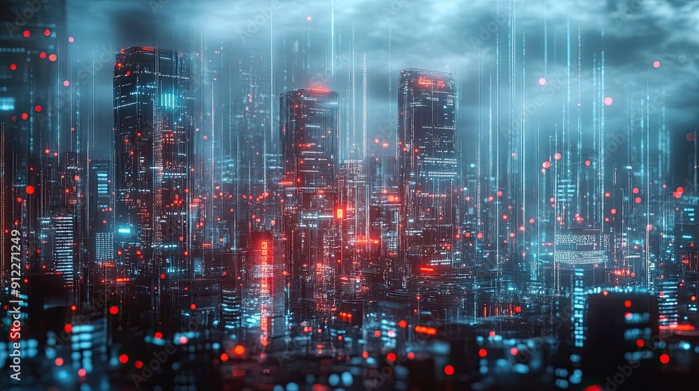 Futuristic Cityscape with Neon Lights and Data Streams Futuristic Cityscape with Neon Lights and Data Streams