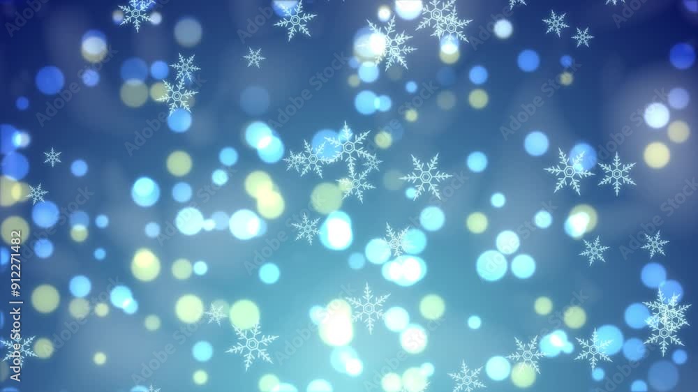 ループするキラキラと雪の結晶が舞い散る背景素材.青背景 ループするキラキラと雪の結晶が舞い散る背景素材.青背景