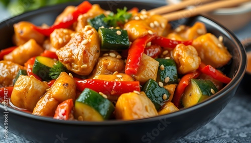 Stir-Fried Chicken with Bell Peppers and Sesame Seeds