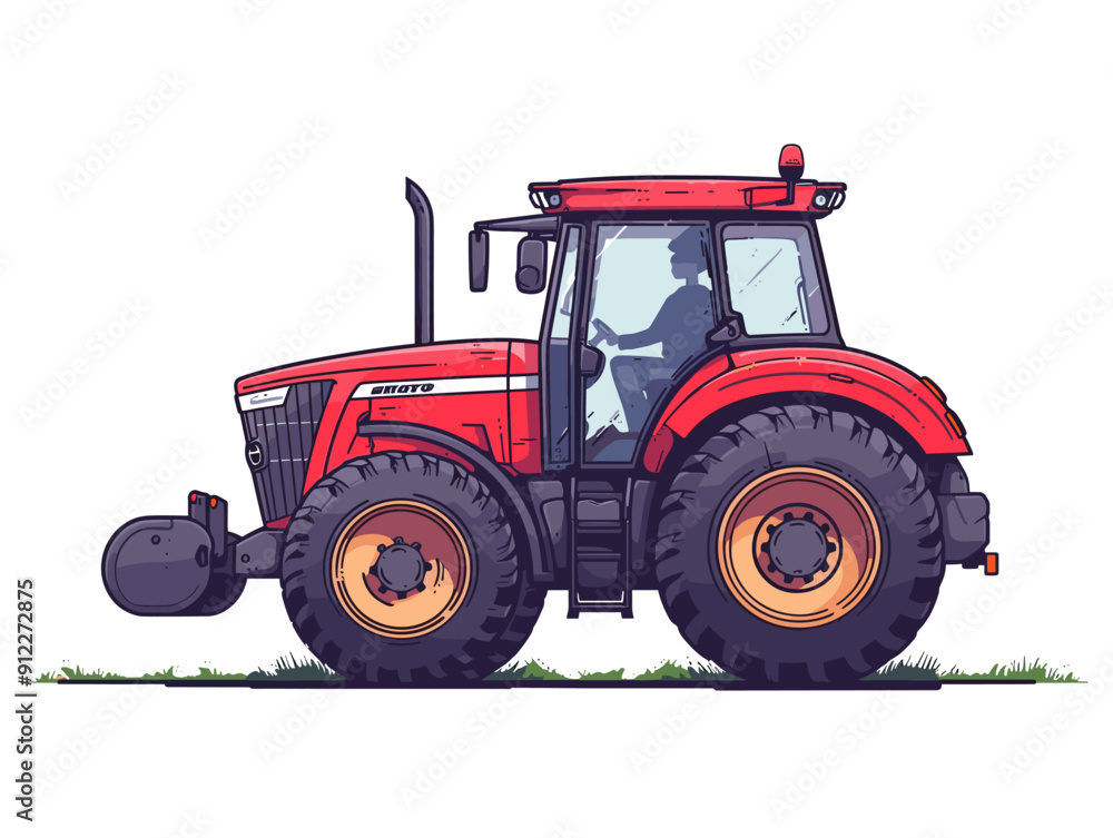 Vector illustration of a red tractor on a white background. Side view Vector illustration of a red tractor on a white background. Side view
