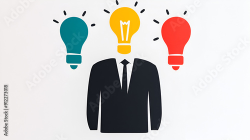 Businessman with three light bulbs above his head - representing creativity and inspiration.