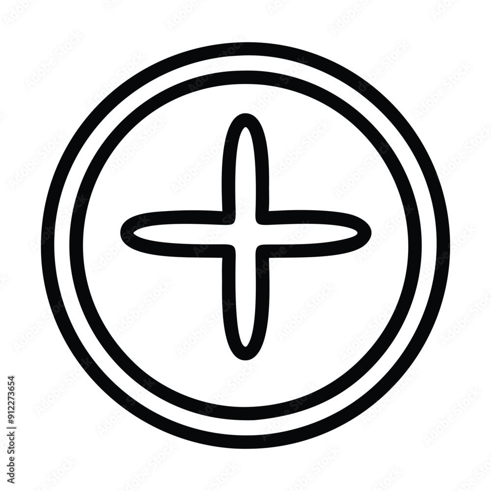 Fototapeta premium Black and white line art circle with plus sign. Vector illustration