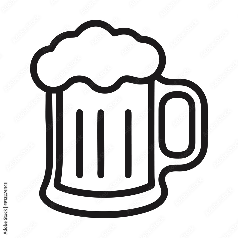 Black and white line art illustration of a beer mug. Vector illustration Black and white line art illustration of a beer mug. Vector illustration