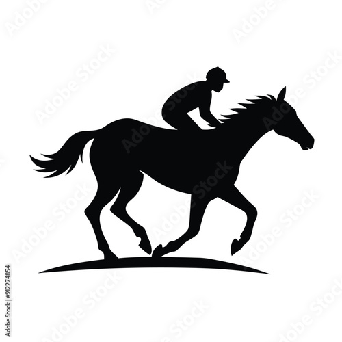 male Horse racing, up on grass, vector silhouette 