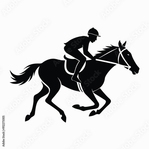 male Horse racing, up on grass, vector silhouette 