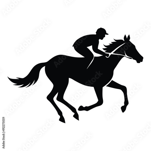 male Horse racing, up on grass, vector silhouette 