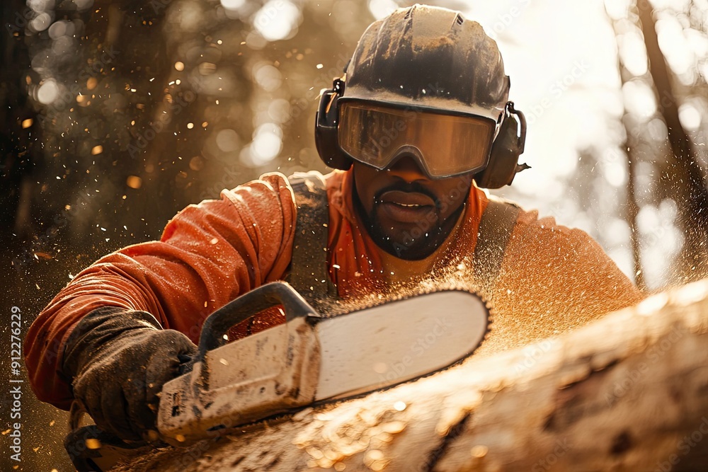 Lumberjack Using Chainsaw to Cut Down a Tree Lumberjack Using Chainsaw to Cut Down a Tree