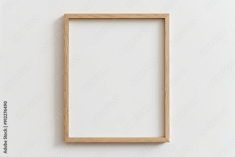 A Simple Wooden Frame on a White Wall A Simple Wooden Frame on a White Wall