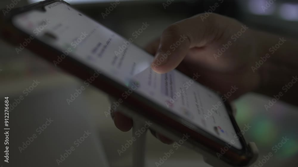 : A person smartphone scrolling by hand finger : A person smartphone scrolling by hand finger