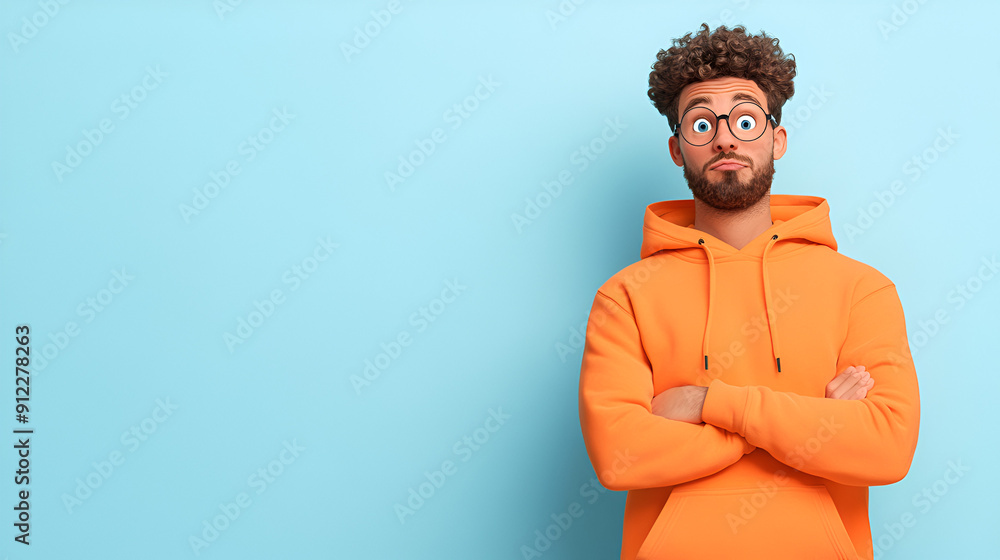 Man with an Orange Hoodie,  Looking Worried,  Perfect for Social Media Posts