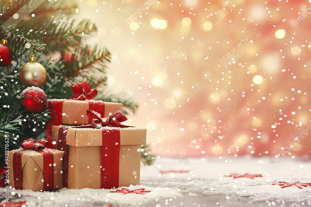 Christmas greeting card with bright winter holiday composition and New Year background Christmas greeting card with bright winter holiday composition and New Year background