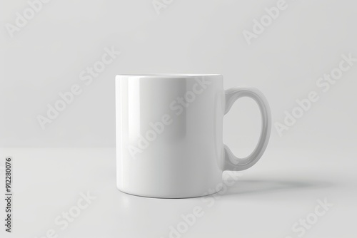 White Ceramic Mug with a Handle on a White Surface