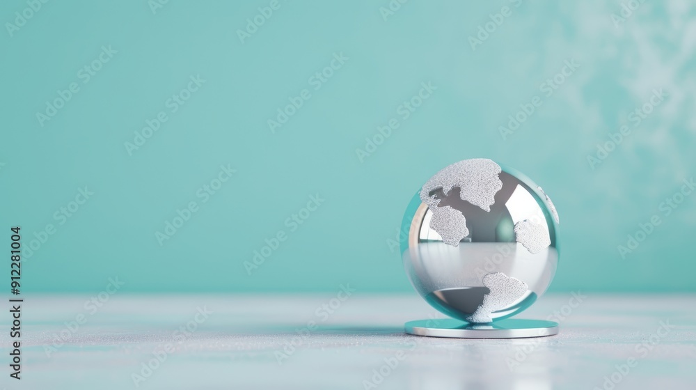 Naklejka premium A sleek silver globe on a minimalist background, with soft lighting that enhances its futuristic and elegant appearance. Perfect for projects that require a modern and sophisticated touch.