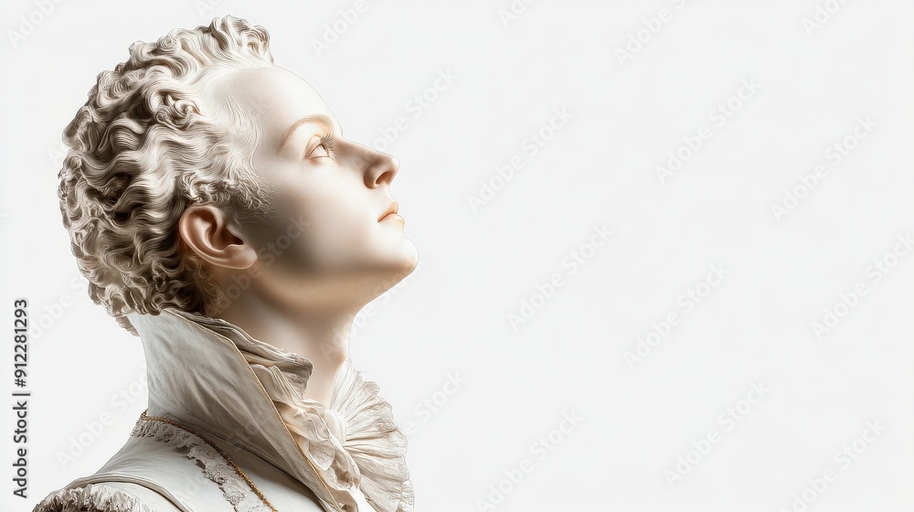 A striking marble sculpture of a youth, gazing upward against a minimalist background, showcasing elegant artistry and classic beauty. A striking marble sculpture of a youth, gazing upward against a minimalist background, showcasing elegant artistry and classic beauty.