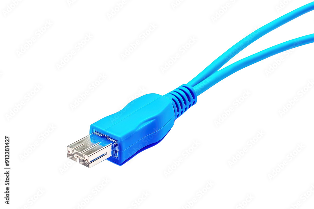 A Vibrant Blue USB Cable Ready for Connectivity on a White or Clear Surface PNG Transparent Background. A Vibrant Blue USB Cable Ready for Connectivity on a White or Clear Surface PNG Transparent Background.
