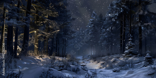 Snowy Forest at Night background photo